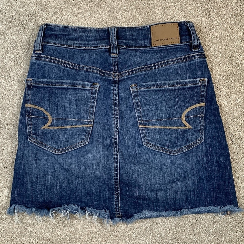 American Eagle Outfitters Women Hi Rise Denim Mini Skirt Blue Stretch Size 00 XS - Picture 2 of 7